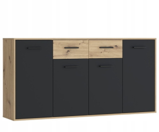 Komoda Dizajn nábytku JAKKI241M7 163 x 35 x 88cm čierna, dub artisan